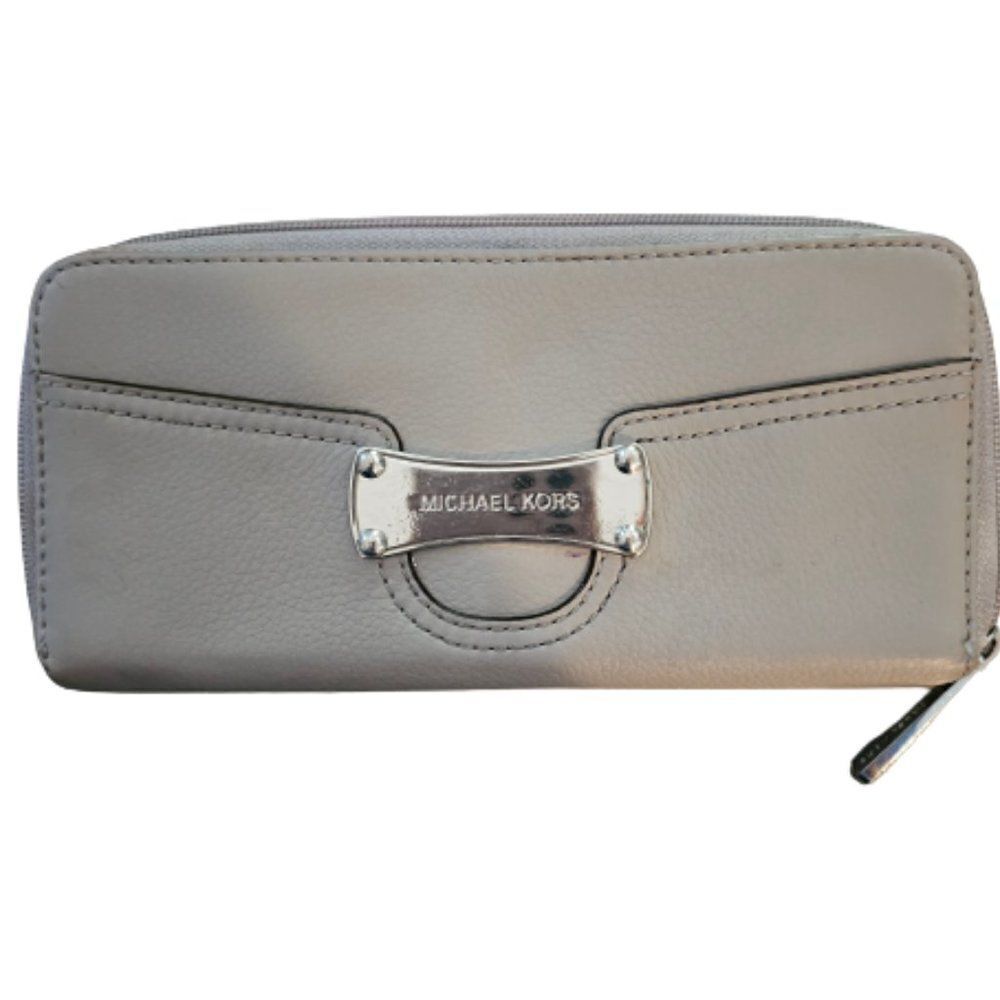 Michael Kors Women's Gray Pebbled Leather Zip Around Wallet